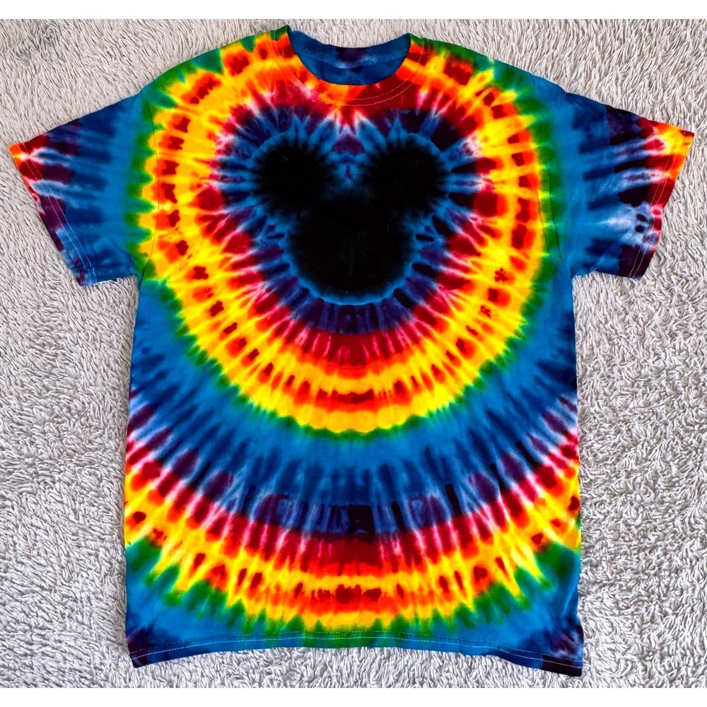 Rainbow Tie Dye T-Shirt Hidden Mouse Head Graphic Size Medium Psychedelic Tee